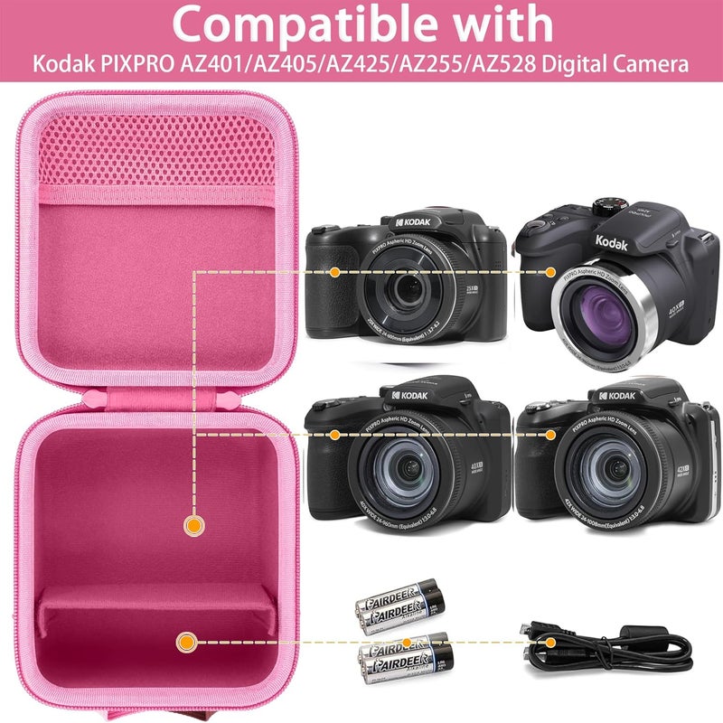 Baval Camera Case Compatible with KODAK PIXPRO AZ405/AZ425/AZ255/AZ401/AZ528 Digital Camera Vlogging Camera(Pink Case) - Image 3